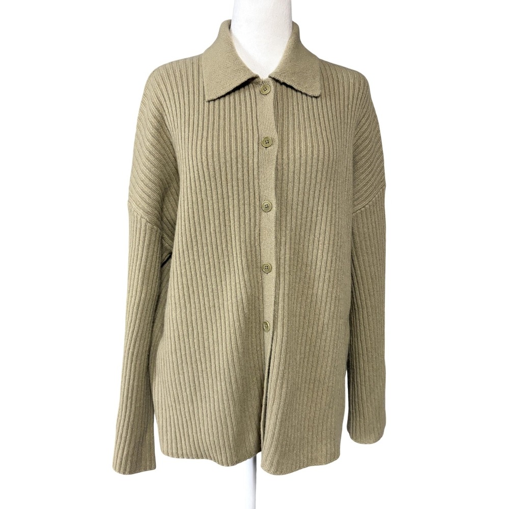 Reformation Sweater Cardigan Womens S Green Recycled Cashmere Collared Ribbed